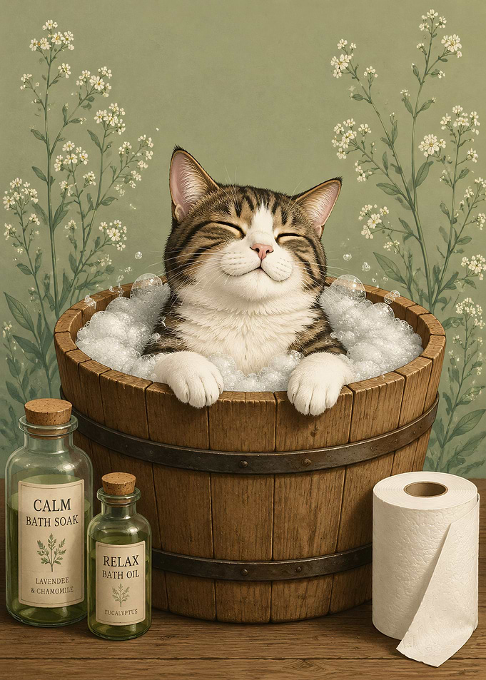Cat enjoying a bubble bath