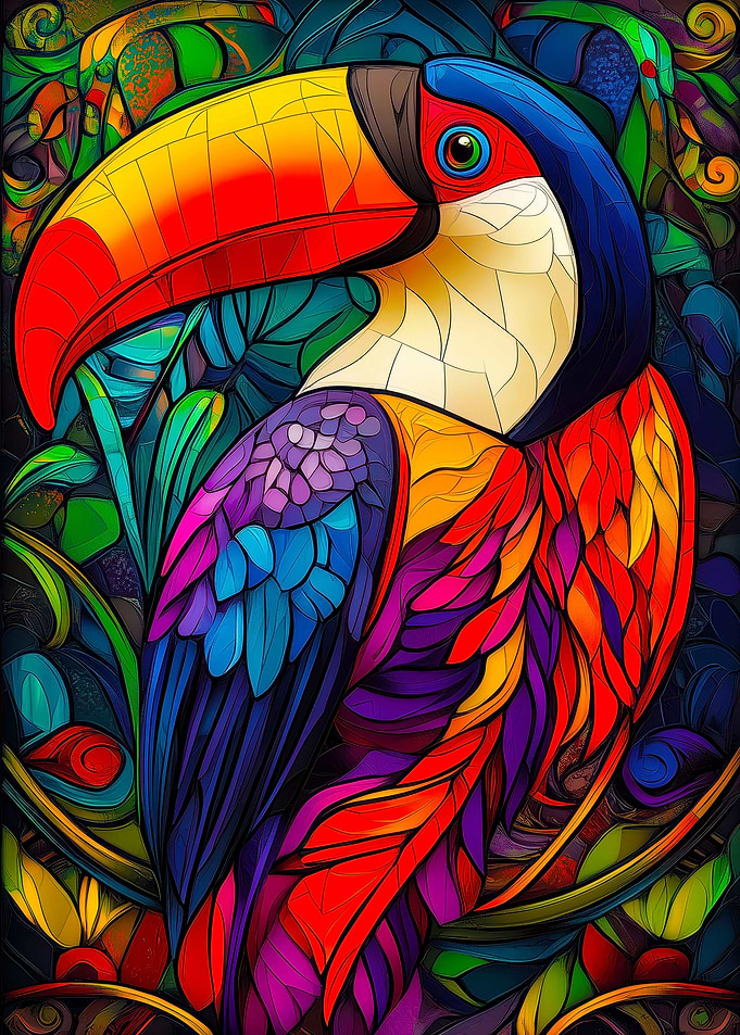 Vibrant Stained Glass Toucan