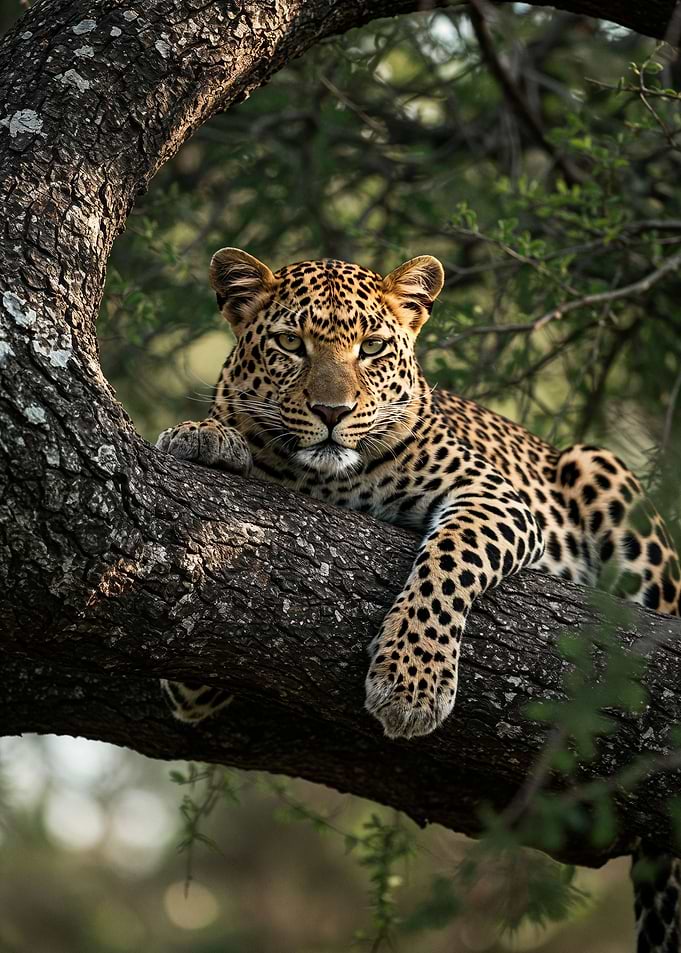 Leopard resting on a tree branch