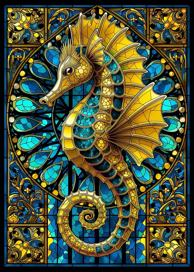 Stained Glass Seahorse Art