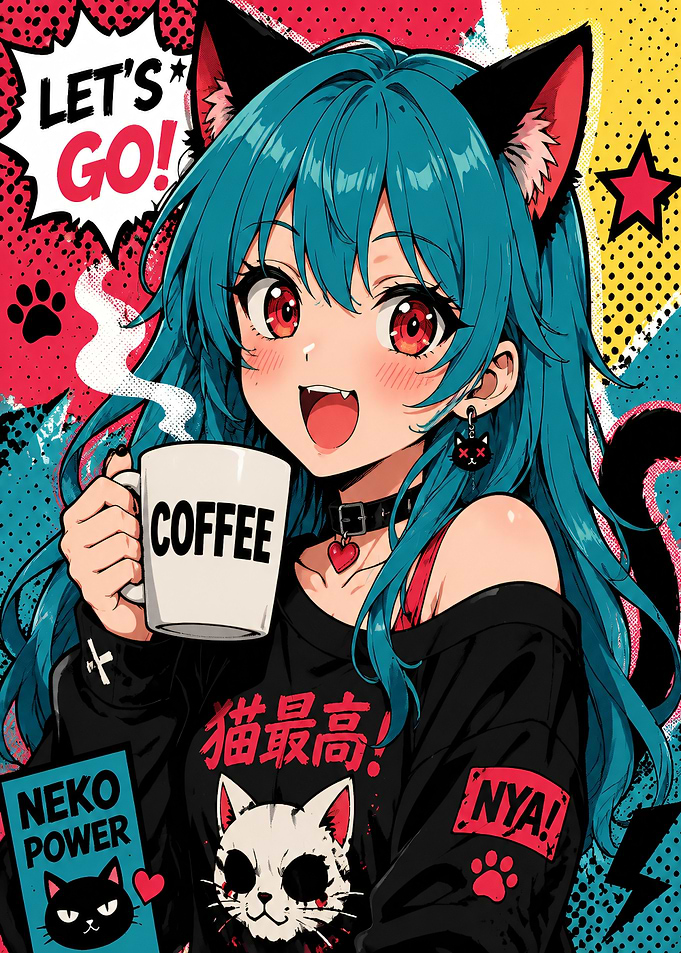 Anime Girl with Coffee and Cat Ears