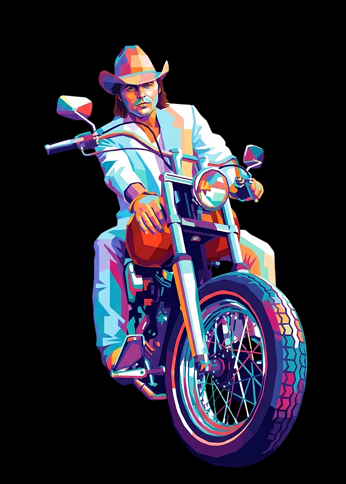 Man in Cowboy Hat on Motorcycle