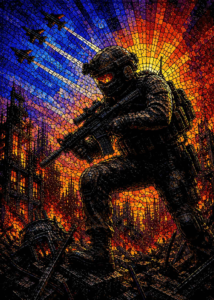 Soldier in a War-Torn City