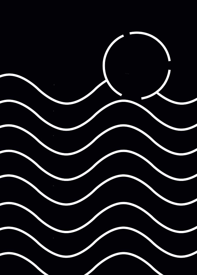 Minimalist Sun Over Wavy Ocean