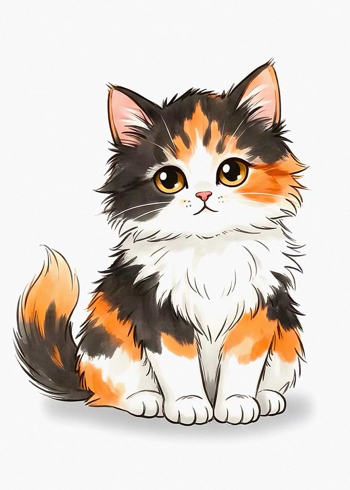 Cute Calico Kitten Illustration