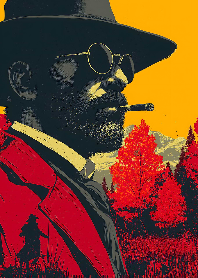 Man with Cigar in Western Landscape