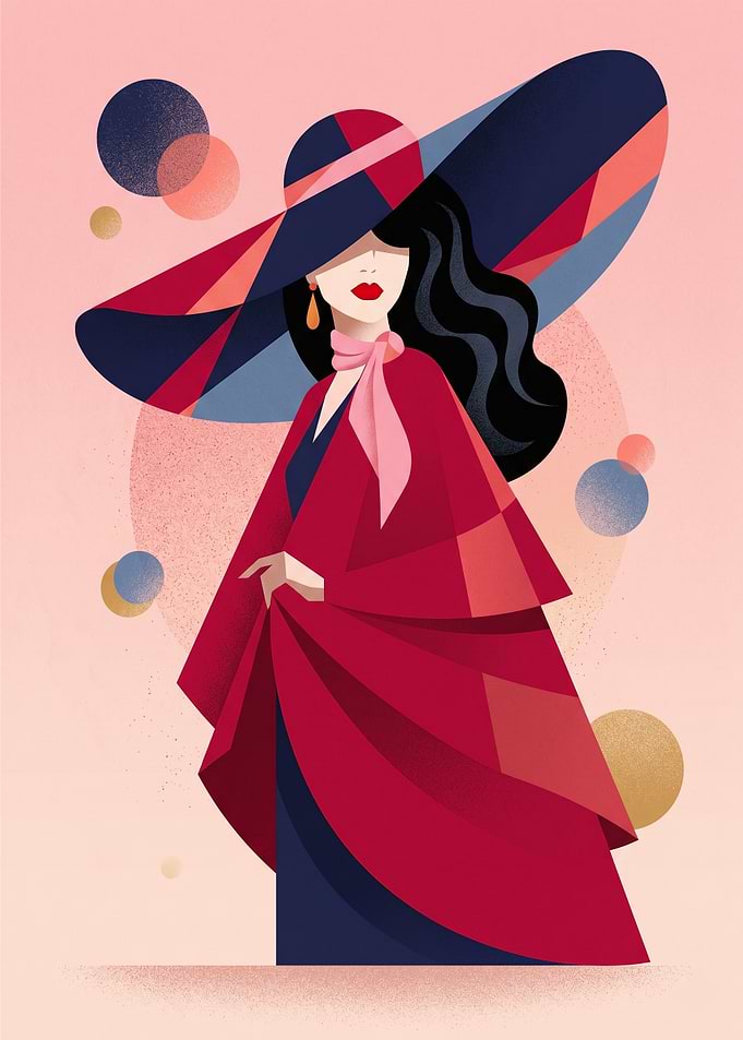 Woman in a wide hat and red coat fashion
