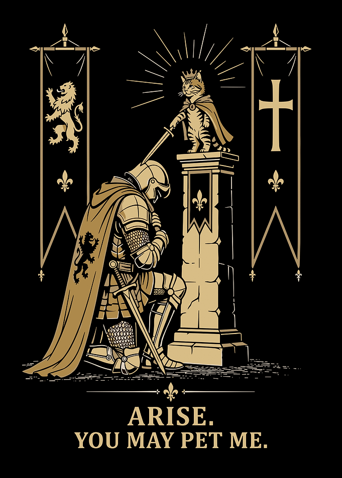 Knight Kneeling Before Cat King