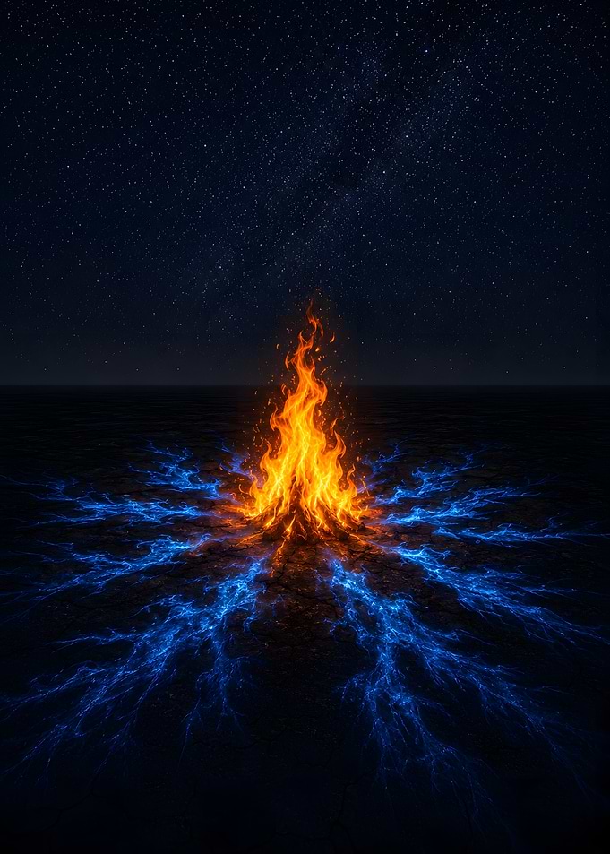 Campfire with Blue Lightning