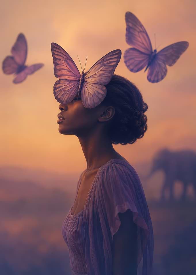 Woman with Butterflies and Elephant