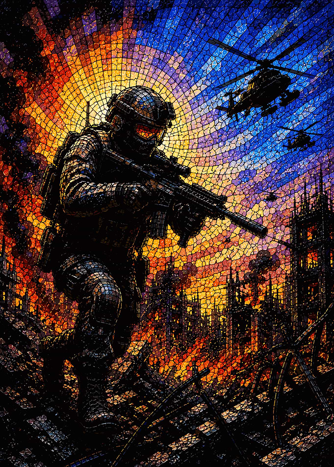 Soldier in a War-Torn City