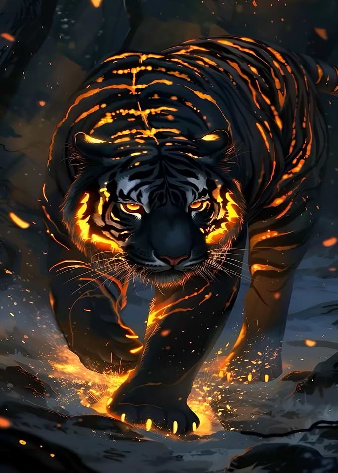 Fiery Tiger Walking Through Smoke