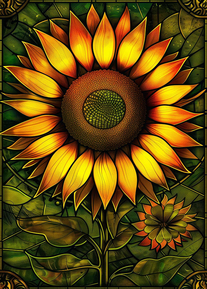 Stained Glass Sunflower Art
