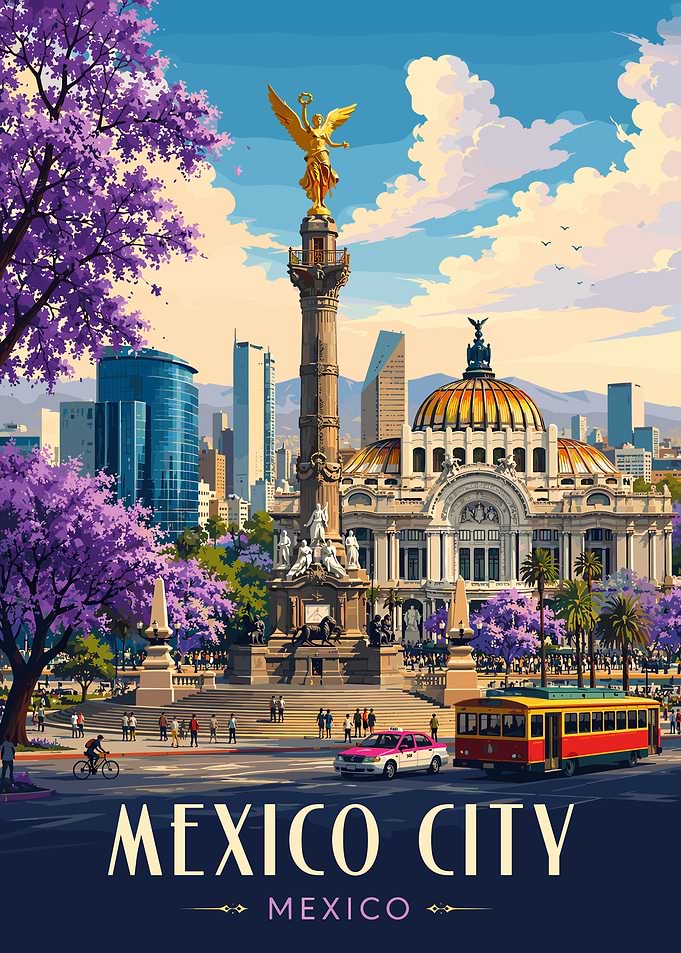 Mexico City Vintage Travel Poster