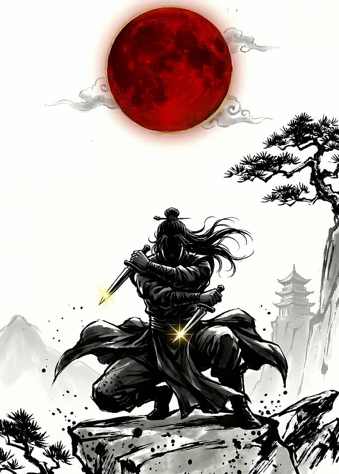 Samurai Warrior Under a Blood Moon