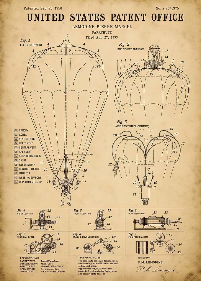 United States Patent Office Parachute Diagram