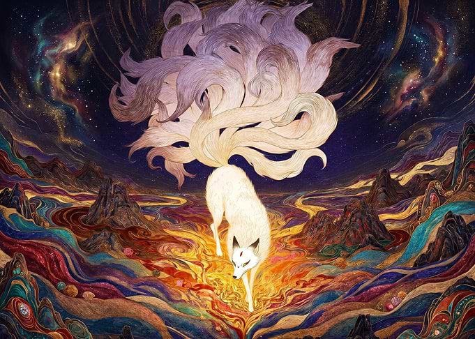 Nine-tailed fox in a cosmic landscape