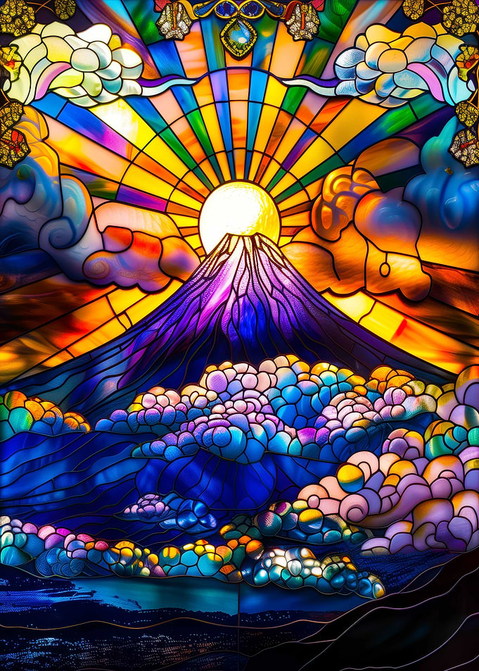 Stained Glass Mount Fuji Sunrise