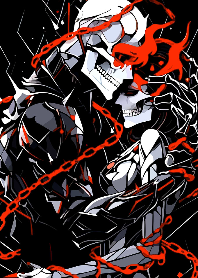Gothic Skeletons Embracing with Red Chains