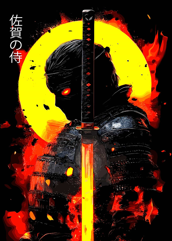 Samurai Warrior with Glowing Eyes and Katana
