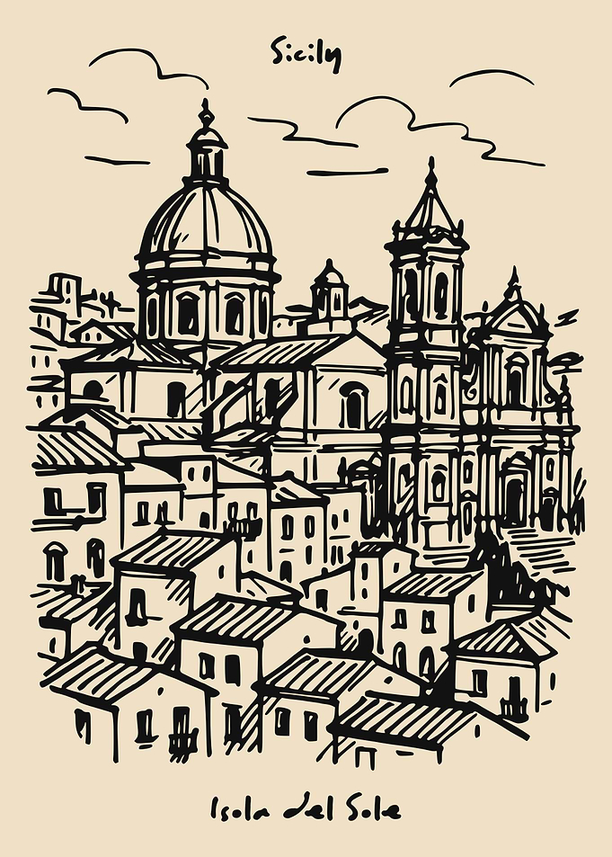 Sketch of Sicily cityscape