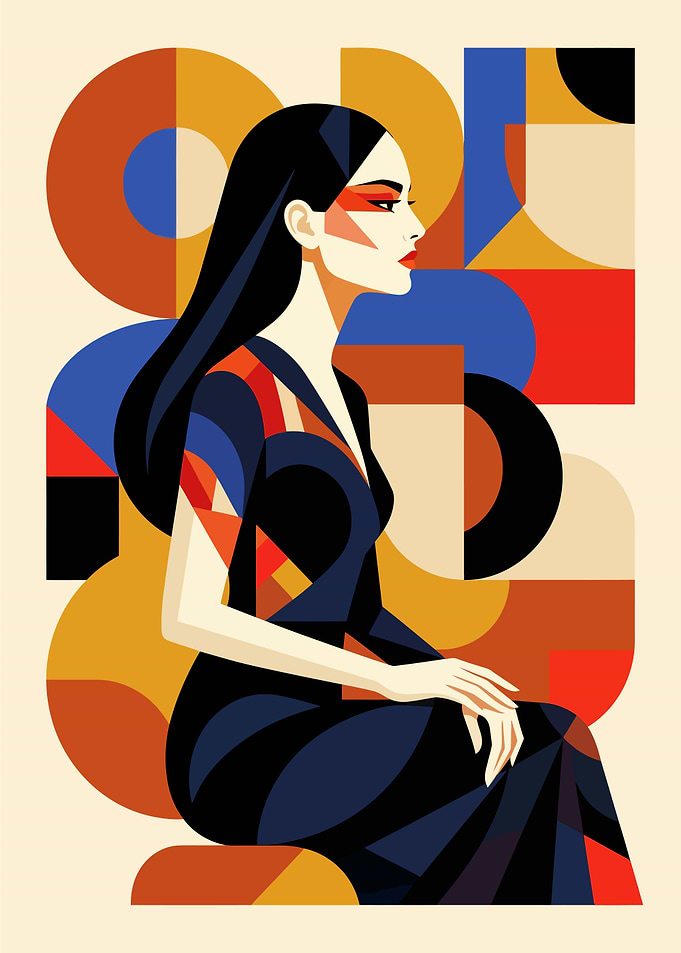 Geometric Portrait of a Woman in a Dress