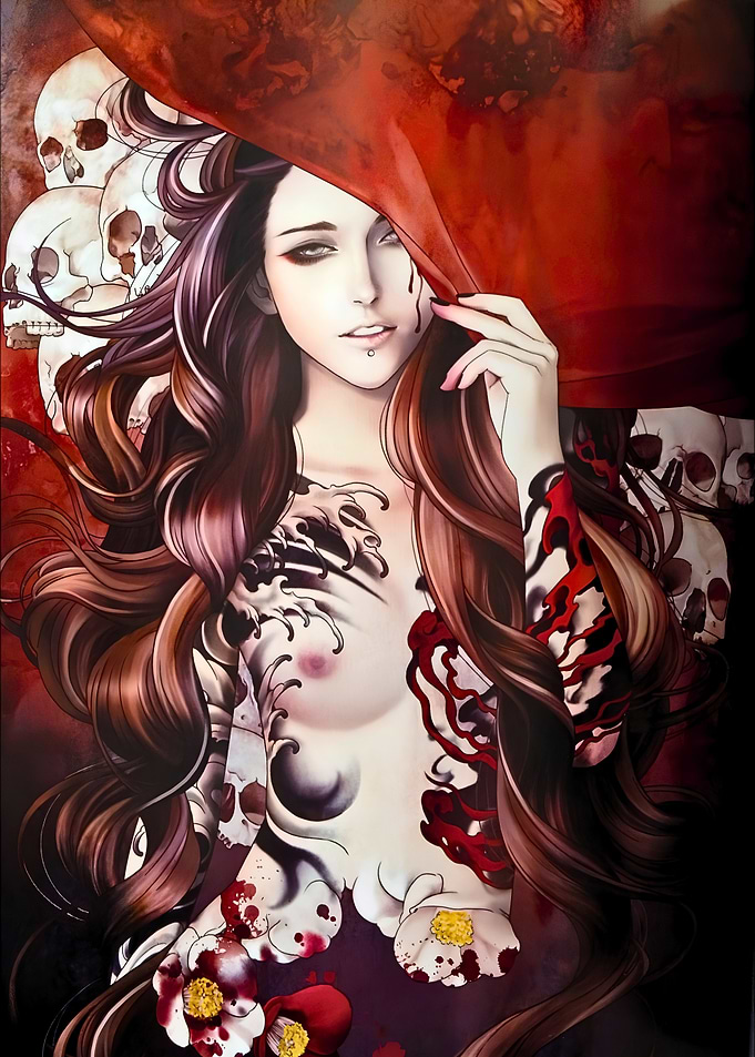 Gothic Woman with Skulls and Tattoos