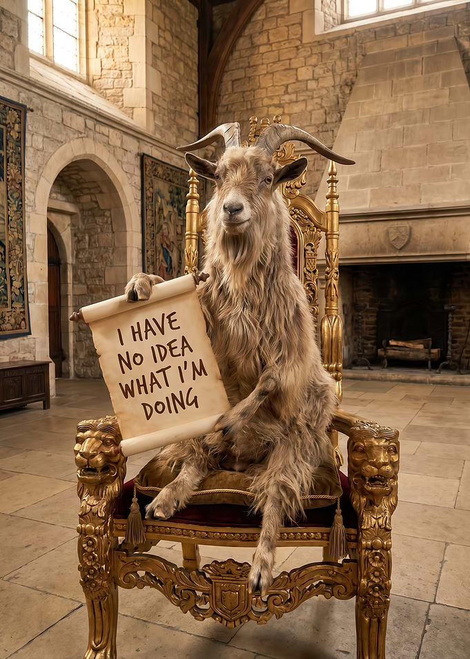 Goat on a Throne Holding a Scroll