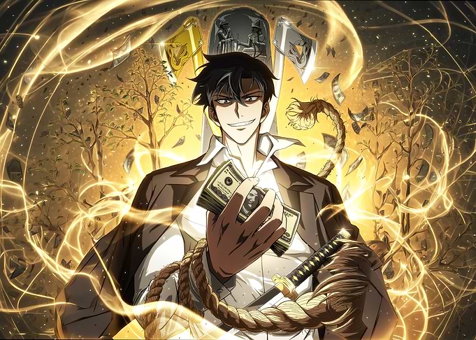 Anime character with money and sword
