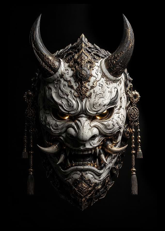 White and Golden Oni Mask