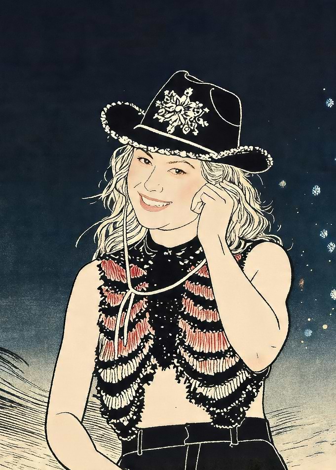 Woman in Cowboy Hat and Fringe Vest