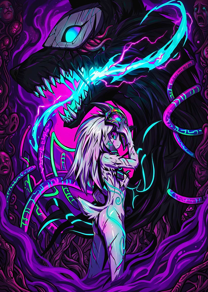 Wolf and Woman in Neon Fantasy