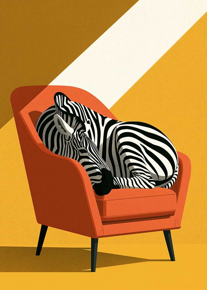Zebras relaxing in an armchair