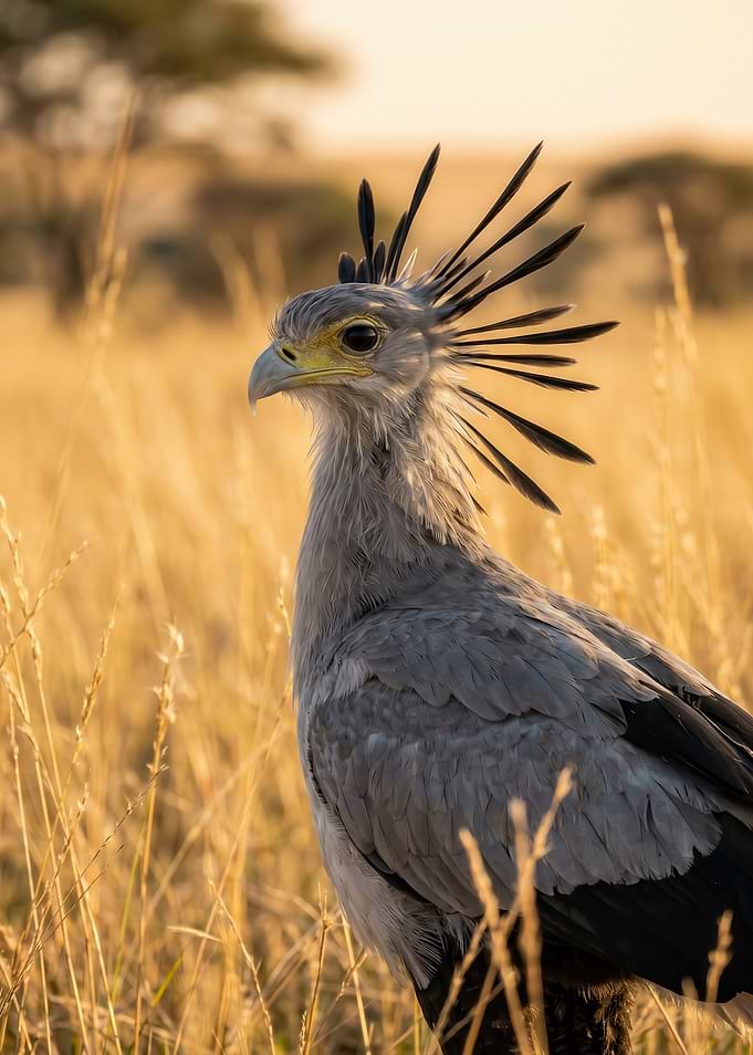 Secretary bird in tall grass