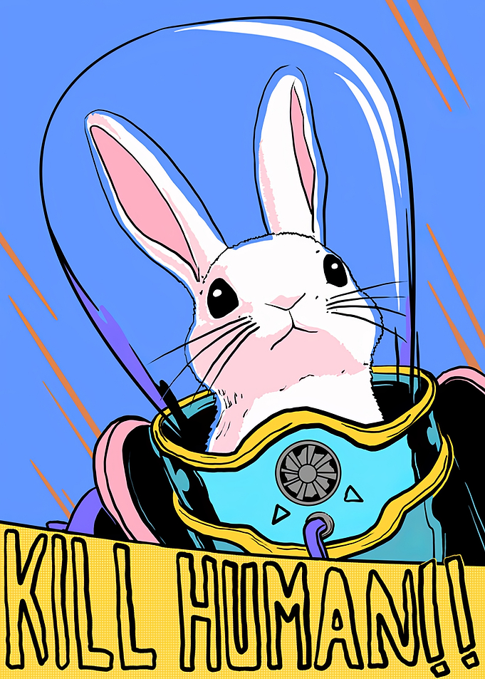Rabbit Astronaut with 'KILL HUMAN!!' Text
