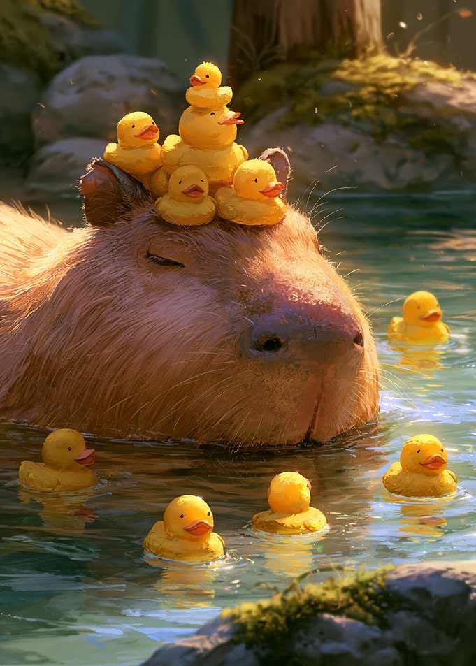 Capybara with Rubber Ducks