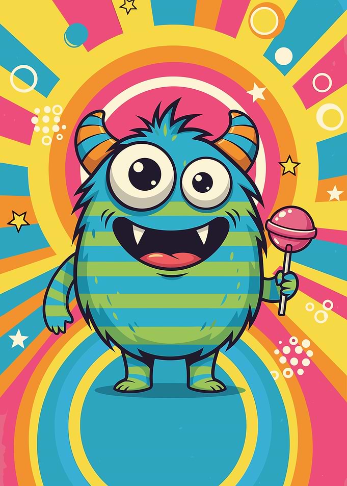 Cute Monster Holding a Lollipop