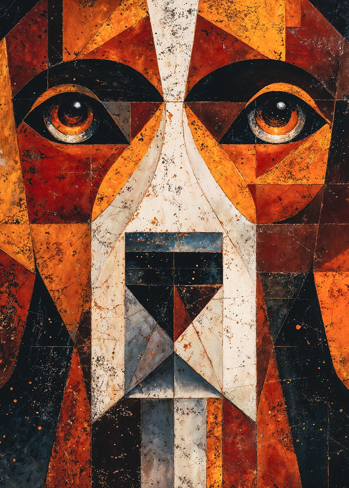 Geometric Cubist Dog Portrait Painting