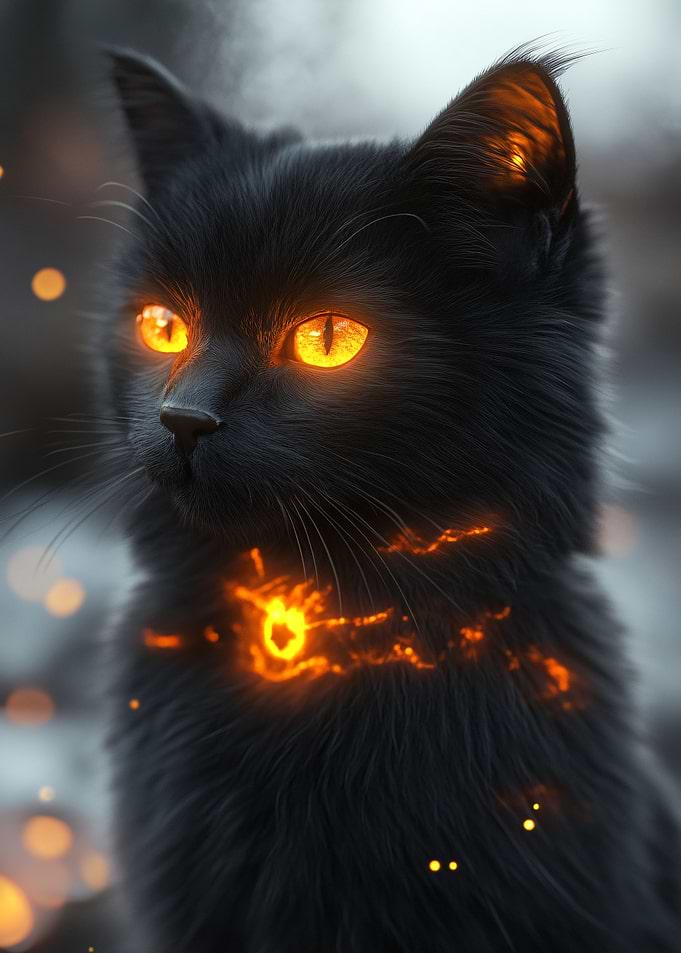 Black Cat with Fiery Eyes