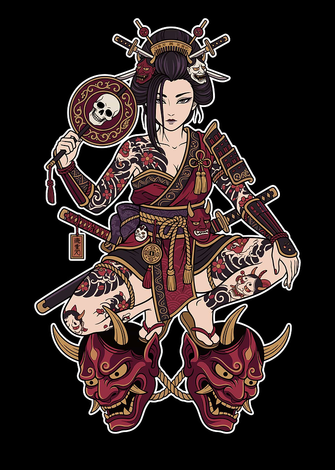 Samurai Geisha with Oni Masks