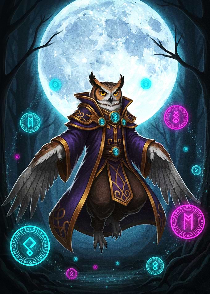 Magical Owl Wizard with Runes