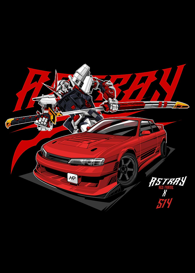 Gundam Astray and Red Nissan Silvia S15