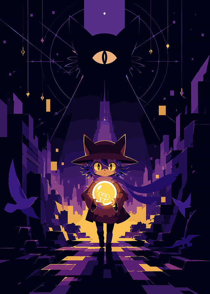 Niko holding a light bulb in a city
