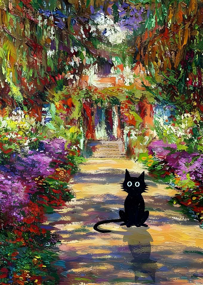 Black Cat in a Garden