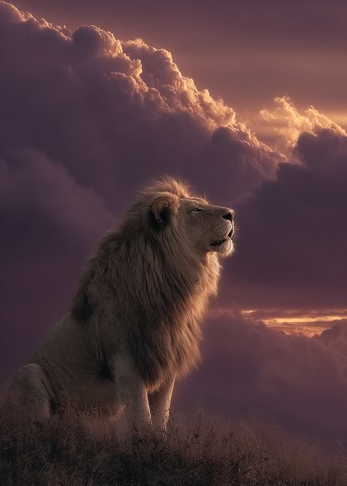 Majestic Lion in Dramatic Sunset Sky