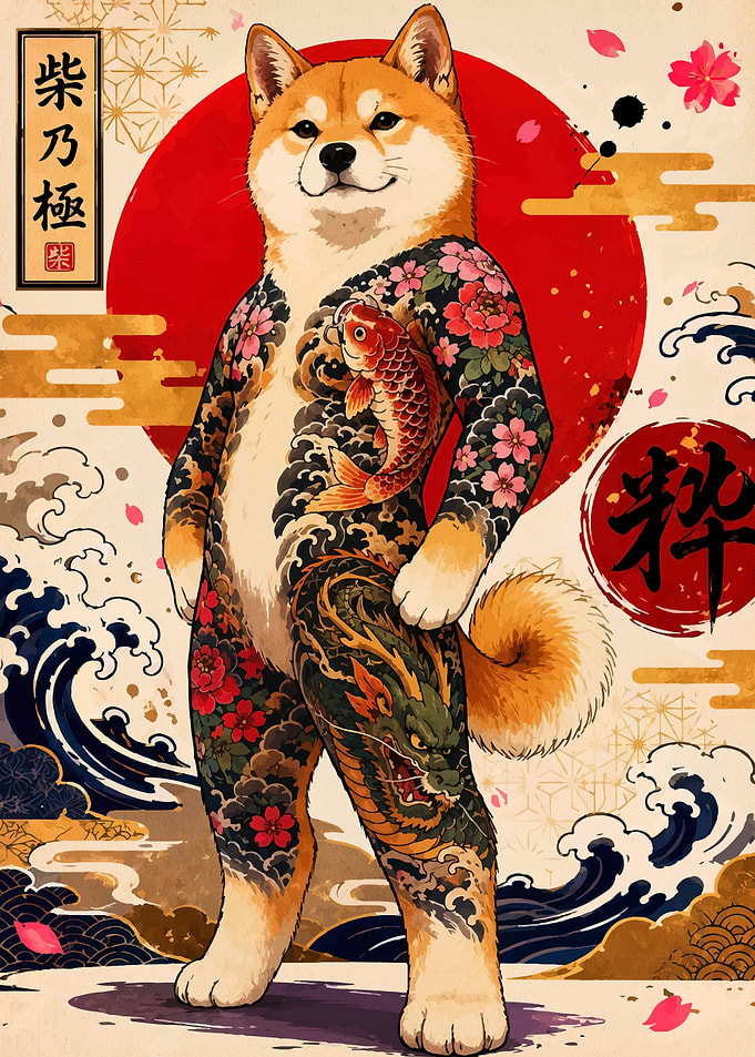 Shiba Inu with Japanese Tattoos