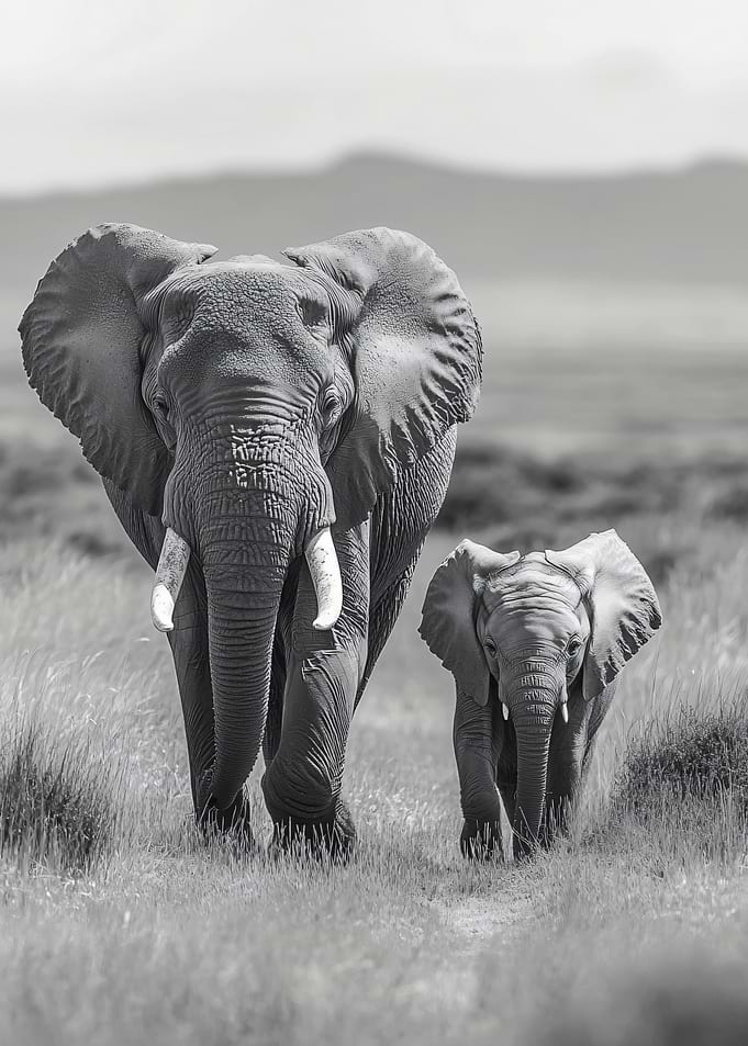 Mother and baby elephant walking