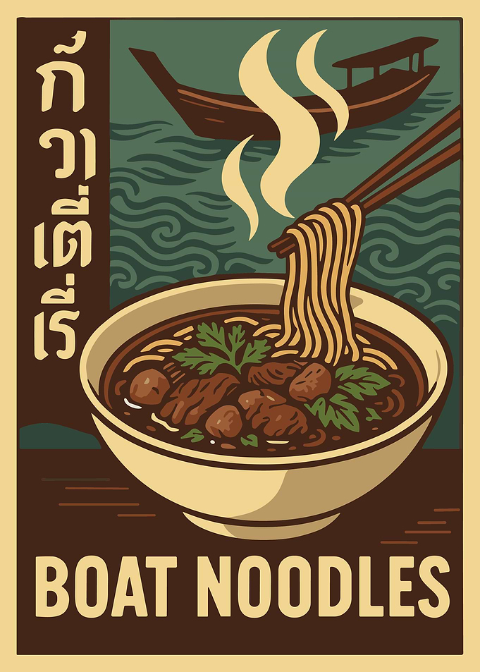 Vintage Thai Boat Noodles Poster Traditional Street Food Wall Art