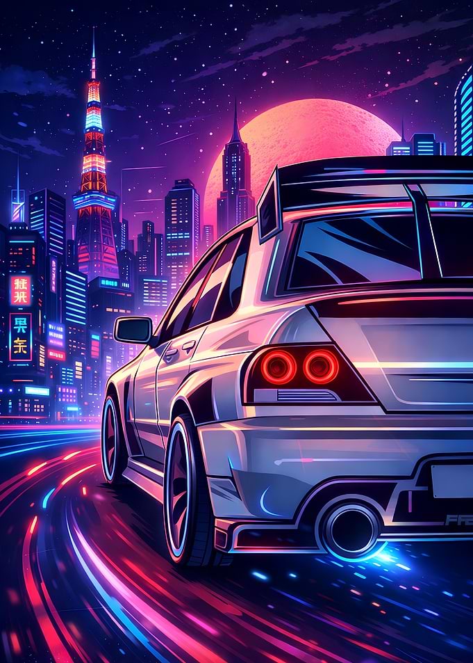 Japanese Car Racing in Neon City