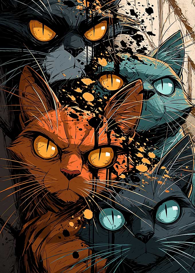 Group of Stylized Cats